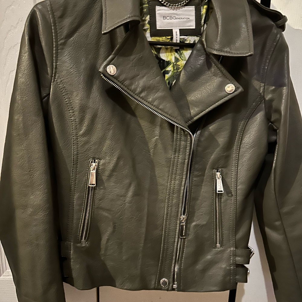 BCBGeneration Women's Dark Green Leather Jacket